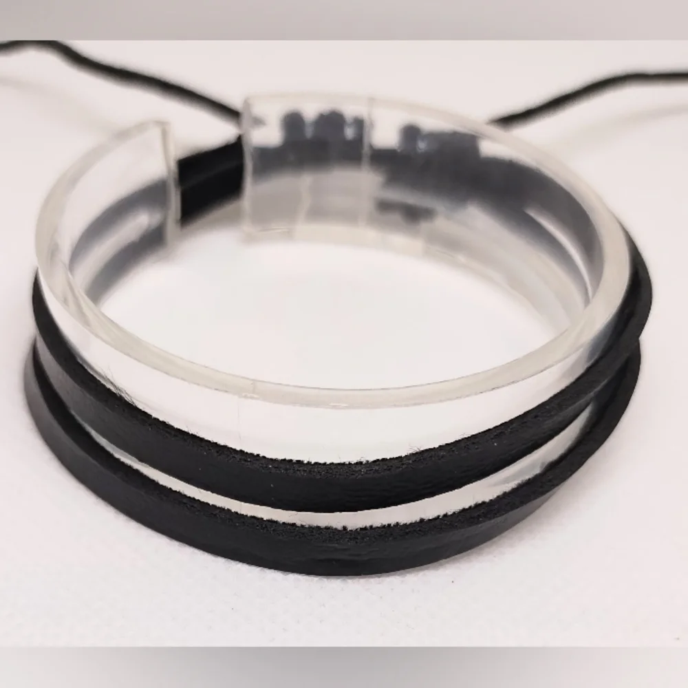 Men's Bracelet Leather Layered Black‎ New f77